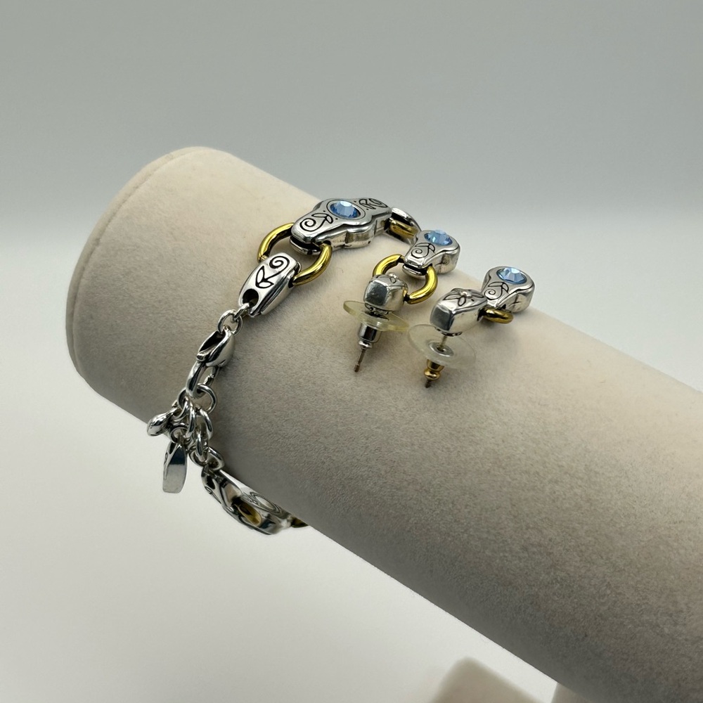 Brighton Celestial Blue Bracelet & Earrings Set Blue Crystals Two-tone Links - Picture 5 of 13